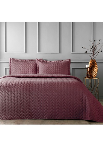 Taç Glory Kendinden Desenli%100 Polyester Yatak Örtüsü Seti, Bordo, Çift Kişilik Diğer