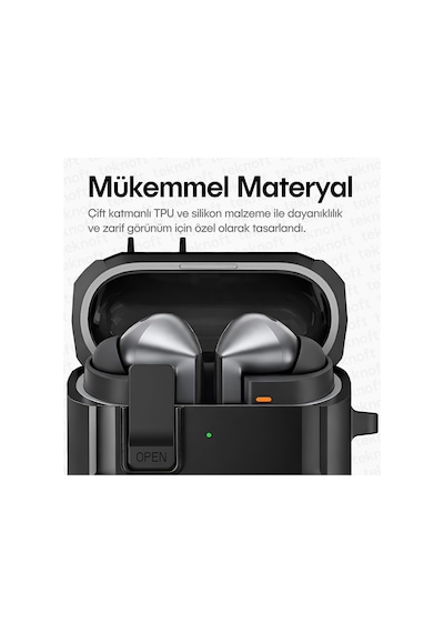 Samsung Galaxy Buds 3 Pro, Buds 3 Ve Buds 3 Fe İle Uyumlu Mandallı Kapak Kilit Sistemli Mat Dokulu Darbelere Dayanıklı Premium Silikon Kılıf