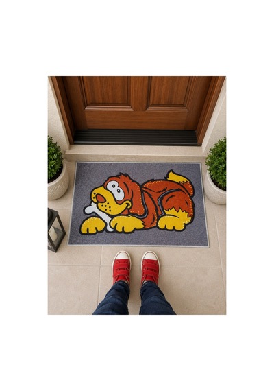 Çizgi Karakter Köpek Figürlü Retro Tasarım Dekoratif Kapı Önü Paspası 40x60cm Çok Renkli