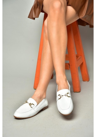 Fox Shoes S944037903 Beyaz Hakiki Deri Kadın Babet Beyaz