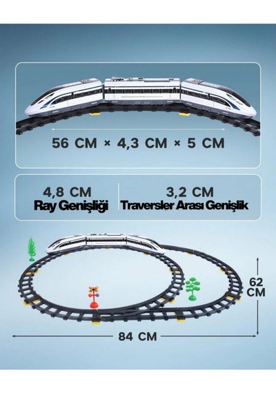 Uzaktan Kumandalı Sesli Ve Işıklı Hızlı Tren Seti - 39 Parça 308 Cm Büyük Raylı Oyuncak Tren