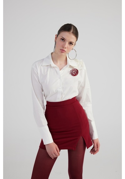 Holly Lolly Gül Detaylı Poplin Madison Gömlek Beyaz