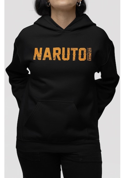 Sevbano Tasarım Naruto Uzumaki Anime Sırt Baskılı Unisex Oversize Penye H Siyah