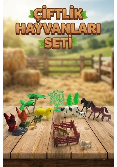 Craftivio Eğitici Çiftlik Hayvanları Oyun Seti - 20 Parça Oyuncak Hayvan Figürleri, Ağaç Hayvanlar