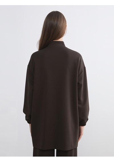 Lcw Modest Kahverengi Dik Yaka Oversize Kadın Sweatshirt Tunik