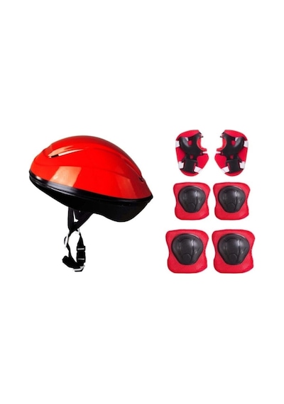 Kask Dizlik Dirseklik Koruyucu Set Kırmızı