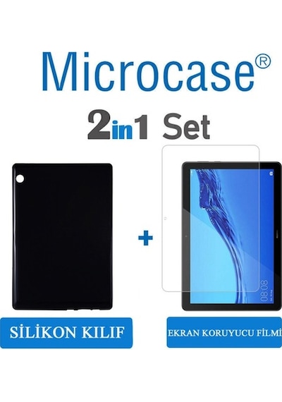 Huawei Uyumlu Mediapad T5 10.1 Inch Silikon Kılıf Siyah+Ekran Koruma-Seç