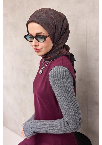 Silk Home Viskon Velora Eşarp Dört Mevsim Barok Floral Desen Siyah Mor 90x90 Çok Renkli