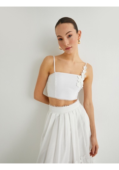 Koton Çiçek Detaylı Crop Büstiyer Beyaz 4sak30149ew Beyaz