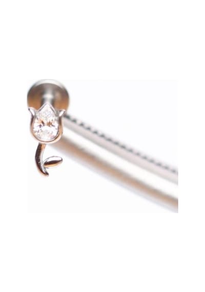 316 L Cerrahi Çelik Lale Modeli Zirkon Taşlı Helix Tragus Dudak Kıkırdak Piercingi Gümüş