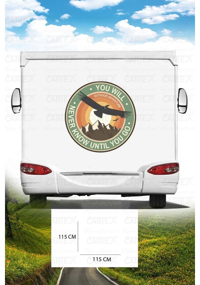 Karavan Baskı Dağ Sticker - Kuş Sticker - Güneş Sticker - 115x115 Cm