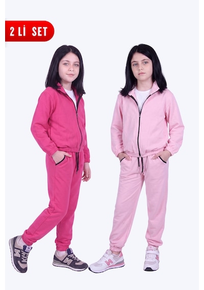 Fyk Kids Kız Çocuk 2'li Dik Yaka Fermuarlı Beli Bağcıklı Lastik Paça Eşofman Takımı Fuşya-pembe Fyk Kids Kız Çocuk 2'li Dik Yaka Fermuarlı Beli Bağcıklı Lastik Paça Eşofman Takımı Fuşya-pembe