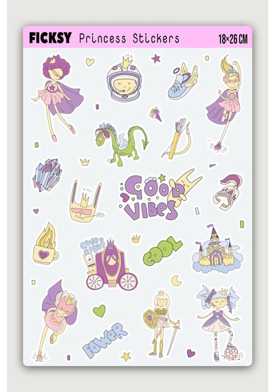 Sevimli Pop Art Stili Prenses Sticker Seti - 18 Adet Etiket Çıkartma Diğer