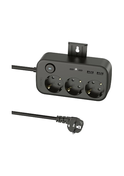 3 Lü Akım Korumalı Çoklu Priz 2 Usb-a 2 Usb-c 2 Metre Kablolu Duvara Monte Anahtarlı Siyah 1 - 3 M