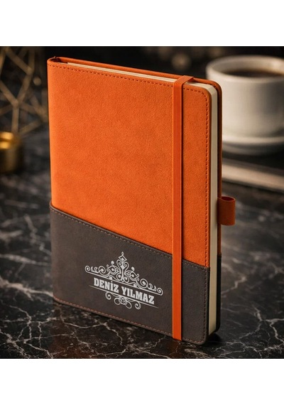Bk Gift Kişiye Özel Turuncu Termo Deri Defter -14, Kartvizit Bölmeli, Çizgili Ivory Kağıt Kobitmeyencom36139 Bk Gift