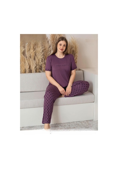 Pijamoni Kadın Milan Büyük Beden Bisiklet Yaka Kısa Kol İnce Pijama Takımı 7665/1- 1 Adet Mor Pijamoni Kadın Milan Büyük Beden Bisiklet Yaka Kısa Kol İnce Pijama Takımı 7665/1- 1 Adet Mor