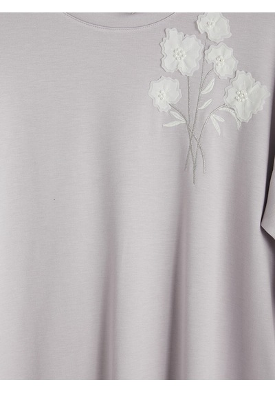 Lcw Everyday Lila Nakışlı Oversize Soft Touch Kadın Tunik