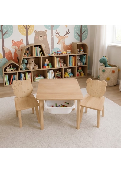 Missidea Montessori Ahşap Figürlü Çocuk Etkinlik Ve Aktivite Masası Bej