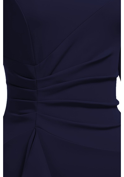 Kadın Büyük Beden Lacivert Bodycon Fırfırlı Yırtmaçlı Büyük Beden Elbise Lacivert