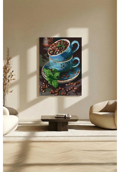 Sayılarla Boyama Seti 40 x 50 CM Tuval Şasesine Gerili Çekirdek Kahve Fincanı