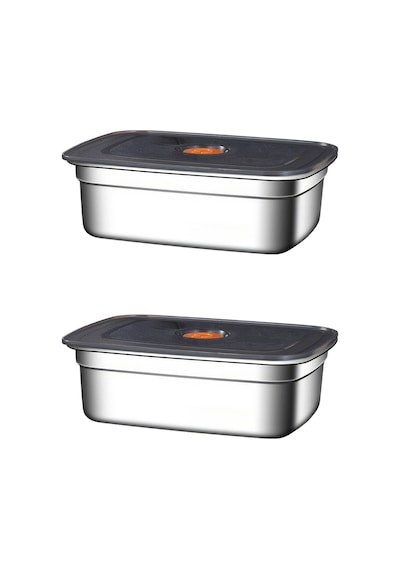 Chavin 2 Adet Çelik 850 Ml Yemek Meyve Et Buzdolabı Beslenme Saklama Kabı Mt219 Gri
