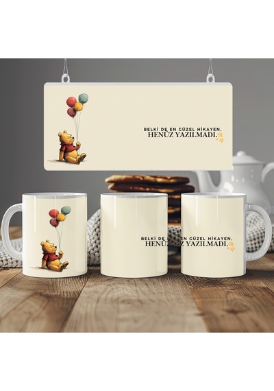 Winnie The Pooh Tasarım Yeni Başlangıç Temalı Kupa Bardak Pozitif Sözlü İlham Veren Hediye Bardak Beyaz