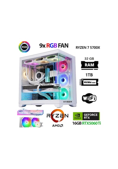 Xaser SOVAX60 R7-5700X 32 GB 1 TB M.2 NVMe SSD 16 GB RTX5060Ti Free Dos Masaüstü Oyuncu Bilgisayarı
