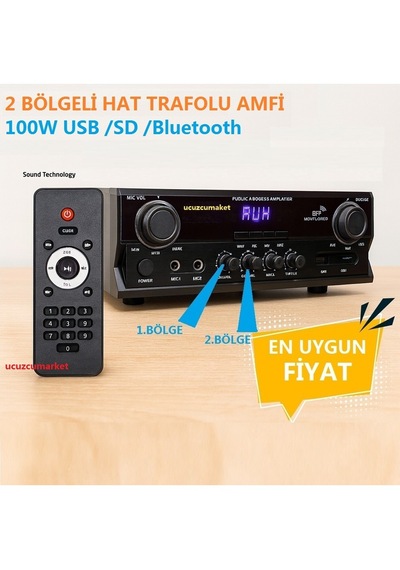 2 Bölgeli 100 Watt Seslendirme Amfisi Usb/sd/bluetooth