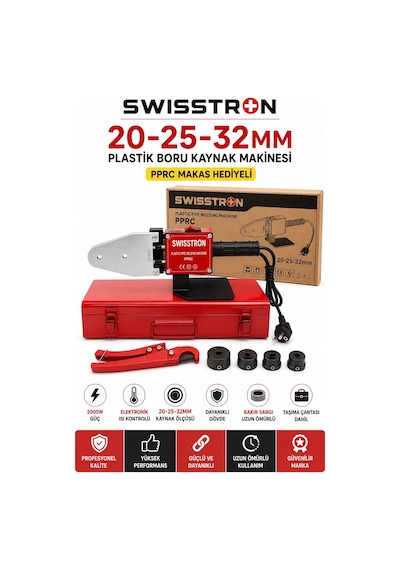 Swisstron Swsecokı2032 2000w Pprc Plastik Boru Kaynak Makinesi Seti 20-25-32 Mm Pafta Metal Çantalı