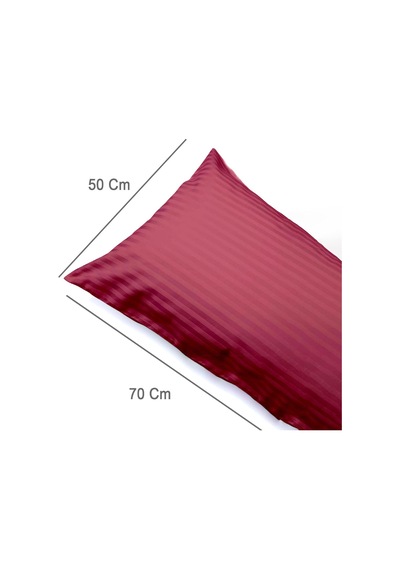 Vionel Home%100 Pamuk Çizgili Saten Yastık Kılıfı / 50 X 70 Cm 2'li / Paket Bordo Diğer