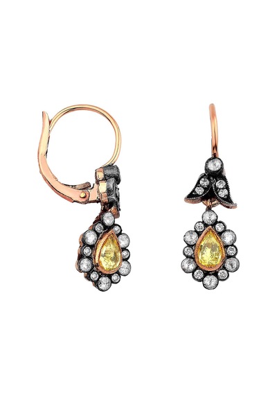 Damla Sarı Safir Sallantılı Elmas Küpe Rose Gold