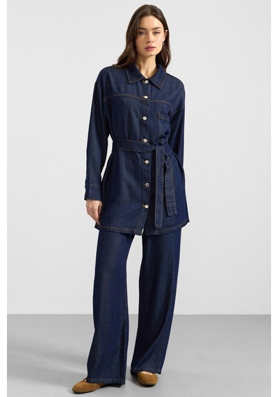 Olcay Metal Düğmeli Soft Denim Ceket Pantolon Koyu Mavi 9401-tk