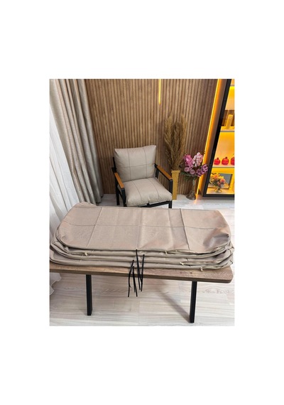 Outdoor Kumaş,bahçe Minderi,balkon Minderi,koruyucu Kılıf , 2-1-1 Takıma Uygun 4 Adet Pofuduk Model ,minder Kılıfı Cappuccino
