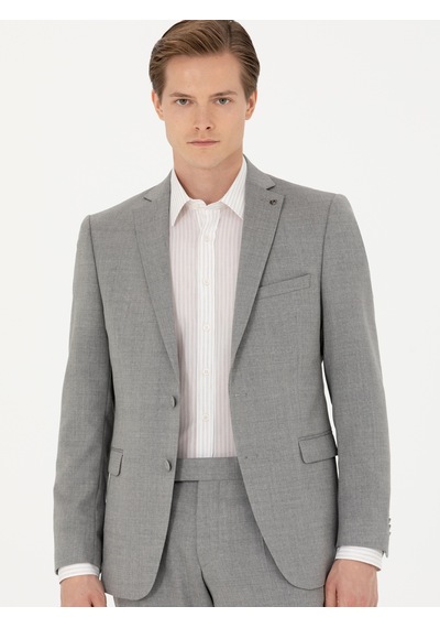 Cacharel Gri Slim Fit Yün Klasik Ceket