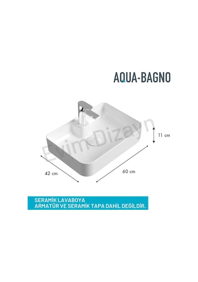 Mestola Tezgah Üstü Kare Çanak Lavabo Batarya Delikli 60 X 42 Cm Beyaz