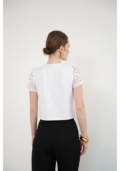 Verymoda Güpür Abiye Bluz D2142 Ham