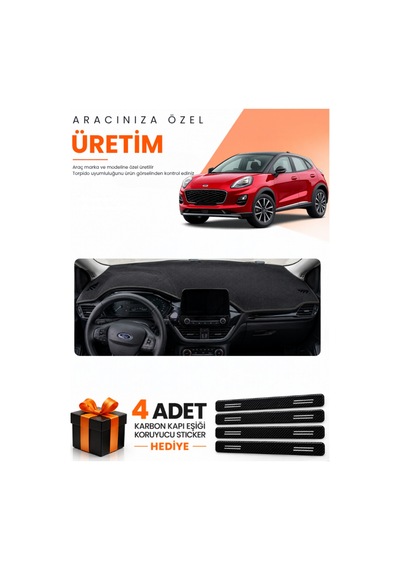 Ford Puma 2020-2023 Uyumlu Torpido Koruma Örtüsü Oto Kılıfı - Siyah
