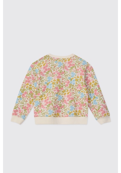 Panço Kız Çocuk Çiçek Desenli Pembe Sweatshirt