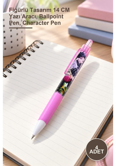 4 Adet Anime Figür Tükenmez Kalem Figürlü Tasarım 14 Cm Yazı Aracı, Ballpoint Pen, Character Pen -