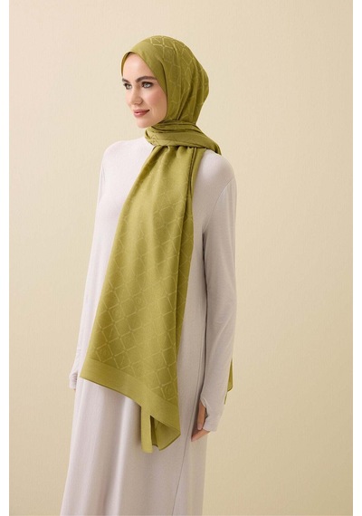 Imannoor İman I Kafes Zeytin Yeşili Tencel Pamuk İpek Şal 70x200 Zeytin Yeşili