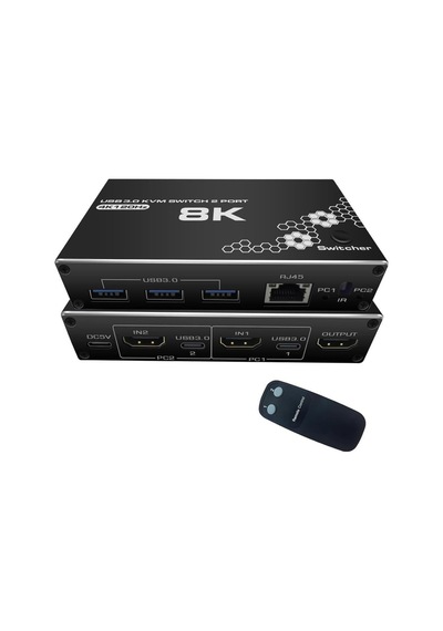 Ayrex 4669 Kumandalı Usb 3.0 4k Hdmi Kvm Switch 2 Port Rj45 Ethernet Pc Kasa Klavye Mouse Çoklayıcı