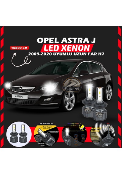 Opel Astra J 2009-2020 Uzun Far Uyumlu Şimşek Etkili Led Xenon Premium Series H7