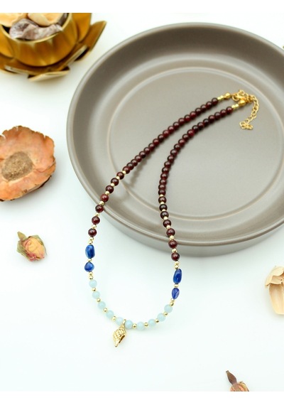 Sertifikalı Akuamarin-kyanit-garnet Lal -hematit Doğal Taş Altın Kaplama Kadın Kolye/ Deniz Kabuğu Mavi - Lacivert - Bordo - Gold - Altın Sertifikalı Akuamarin-kyanit-garnet Lal -hematit Doğal Taş Altın Kaplama Kadın Kolye/ Deniz Kabuğu Mavi - Lacivert - Bordo - Gold - Altın