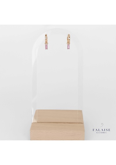 Çıkarılabilir Pembe Baget Taşlı Halka Küpe 22mm Altın - Pembe
