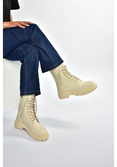 Fox Shoes V973192401 Bej Nubuk Kalın Tabanlı Postal Bot Bej-nubuk