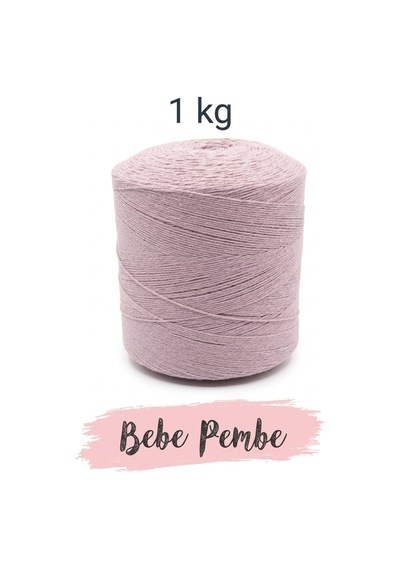 1 Kg Pamuklu El Örgü İpi Runner İpi- Amigurumi Koton İp Punch İpi Motif Bebe Pembe Renk