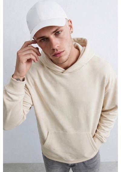 Barrels And Oıl Erkek Kapüşonlu Kanguru Cepli Sweatshirt - Bej Kum Kum