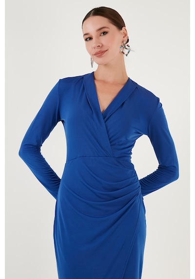 Lela Kruvaze Yaka Yırtmaçlı Drape Detaylı Midi Bayan Elbise 611El1769 Saks Lela Kruvaze Yaka Yırtmaçlı Drape Detaylı Midi Bayan Elbise 611El1769 Saks