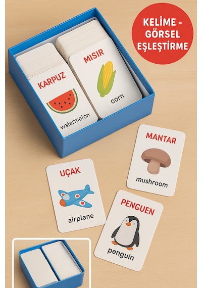 Hafıza Kartları Flash Cards 108 Parça Türkçe İngilizce Kelime Oyunu Zeka Ve Dikkat Gelişimi