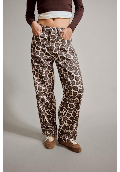 Defacto Baggy Fit Leopar Desenli Jean Pantolon G3199ax25aubn336 Kahve